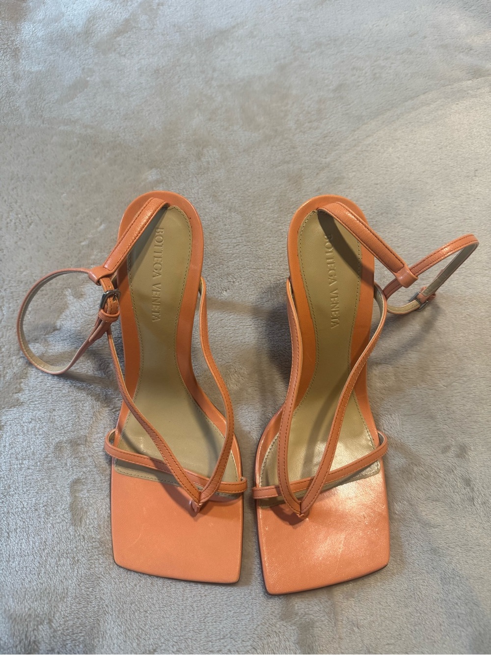Bottega Veneta Papaya Ankle Strap Sandal Heel